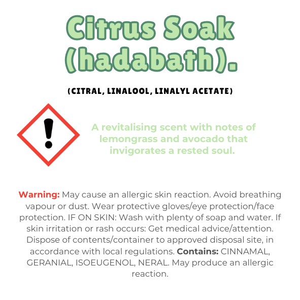 Knitted Heart Clamshell with scent description (A revitalising citrus scent with notes of lemongrass and avocado that invigorates a rested soul), and ingredients - Nature's Scent ®