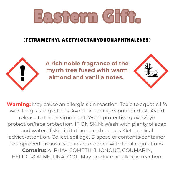 Knitted Heart Clamshell with scent description (A rich noble fragrance of the myrrh tree fused with warm almond and vanilla notes. ) and ingredients - Nature's Scent ®