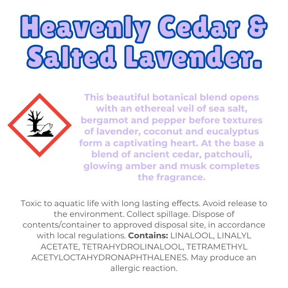 Knitted Heart Clamshell with scent description (This beautiful botanical blend opens with an ethereal veil of sea salt, bergamot and pepper before textures of lavender, coconut and eucalyptus form a captivating heart. At the base a blend of ancient cedar, patchouli, glowing amber and musk completes the fragrance), and ingredients - Nature's Scent ®