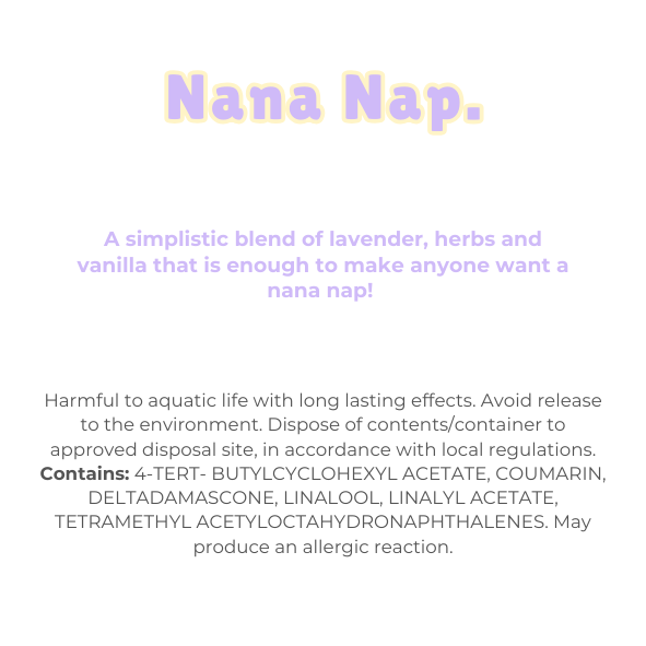 Knitted Heart Clamshell with scent description (A simplistic blend of lavender, herbs and vanilla that is enough to make anyone want a nana nap!), and ingredients - Nature's Scent ®