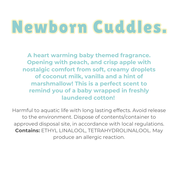 Knitted Heart Clamshell with scent description (A heart warming baby themed fragrance. Opening with peach, and crisp apple with nostalgic comfort from soft, creamy droplets of coconut milk, vanilla and a hint of marshmallow! This is a perfect scent to remind you of a baby wrapped in freshly laundered cotton!), and ingredients - Nature's Scent ®