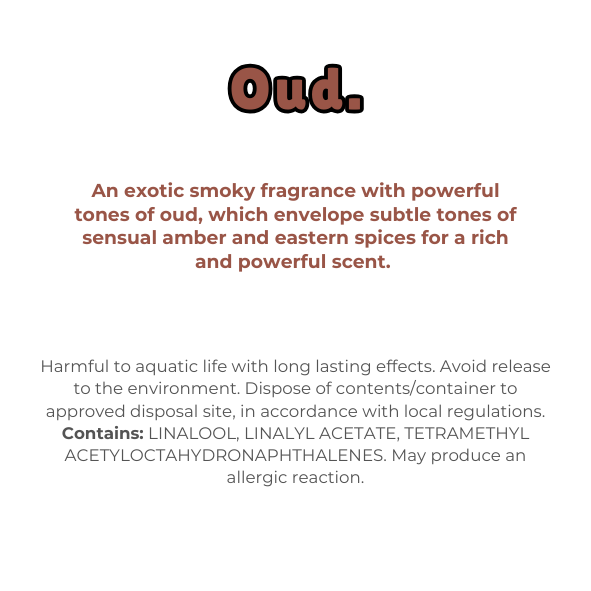 Knitted Heart Clamshell with scent description (An exotic smoky fragrance with powerful tones of oud, which envelope subtle tones of sensual amber and eastern spices for a rich and powerful scent), and ingredients - Nature's Scent ®