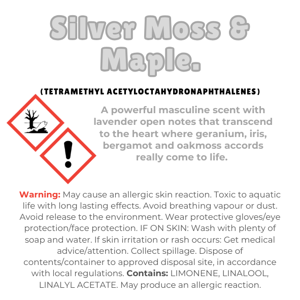 Knitted Heart Clamshell with scent description (A powerful masculine scent with lavender open notes that transcend to the heart where geranium, iris, bergamot and oakmoss accords really come to life), and ingredients - Nature's Scent ®