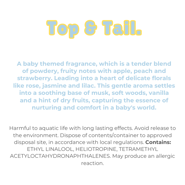 Knitted Heart Clamshell with scent description (A baby themed fragrance, which is a tender blend of powdery, fruity notes with apple, peach and strawberry. Leading into a heart of delicate florals like rose, jasmine and lilac. This gentle aroma settles into a soothing base of musk, soft woods, vanilla and a hint of dry fruits, capturing the essence of nurturing and comfort in a baby's world), and ingredients - Nature's Scent ®