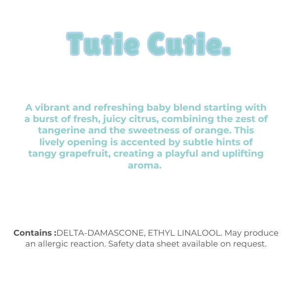 Knitted Heart Clamshell with scent description (A vibrant and refreshing baby blend starting with a burst of fresh, juicy citrus, combining the zest of tangerine and the sweetness of orange. This lively opening is accented by subtle hints of tangy grapefruit, creating a playful and uplifting aroma), and ingredients - Nature's Scent ®