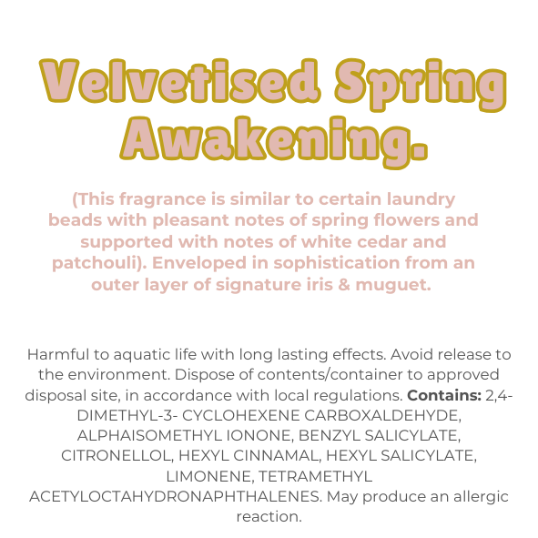 Knitted Heart Clamshell with scent description (This fragrance is similar to certain laundry beads with pleasant notes of spring flowers and supported with notes of white cedar and patchouli). Enveloped in sophistication from an outer layer of signature iris & muguet), and ingredients - Nature's Scent ®