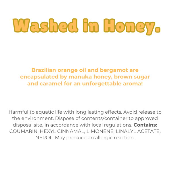 Knitted Heart Clamshell with scent description (Brazilian orange oil and bergamot are encapsulated by manuka honey, brown sugar and caramel for an unforgettable aroma!), and ingredients - Nature's Scent ®