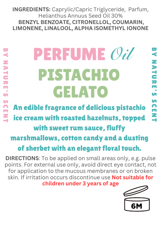 Pistachio Gelato Roller Perfume Oil |Alcohol Free, Long Lasting| Nature's Scent ®